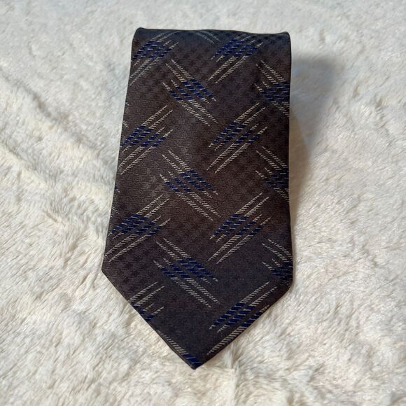 Vintage VALENTINO Necktie Gray + Blue Geometric Tie 100% Silk Made in Italy 56" - Picture 2 of 8